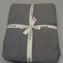 MooMee Bedding Sheet Set 100% Washed Cotton Linen Like Textured Breathable Durable Soft Comfy (Heathered Dark Grey, Queen)