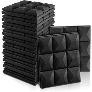 12 Acoustic Foam Panels, Sound Insulation, 30 x 30 cm, Black, Adhesive Free