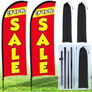 Buryeah 2 Set Sale Feather Flag 7 x 5.4ft Huge Sale Banner Flag Themed Flag with Pole Kit for Retail Store Outside Garden Business Advertising(Red)