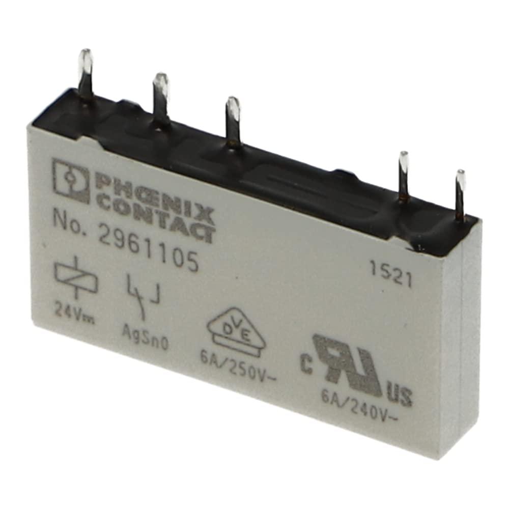 PHOENIX CONTACT REL-MR-24DC/21 (2961105), 1PDT, Ambient Temperature (Operation): -40 to +85 Degrees C, Input Voltage 24 VDC, Miniature, Plug-in, Power Contacts UP to 6 AMP, Power Relay, Single Relay 