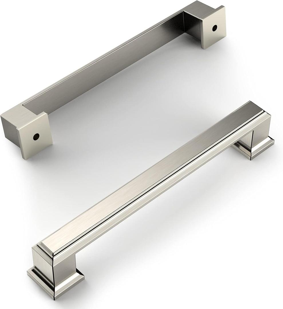 Amerdeco 10 Pack Brushed Satin Nickel 5 Inch(128mm) Hole Centers Kitchen Cabinet Pulls Cabient Hardware Kitchen Handles for Cabinets Cupboard Handles Drawer Pulls
