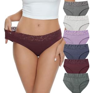 Cotton Hipster Panties for Women Lace Hiphugger Panties Bikini Underwear Pack (Large)