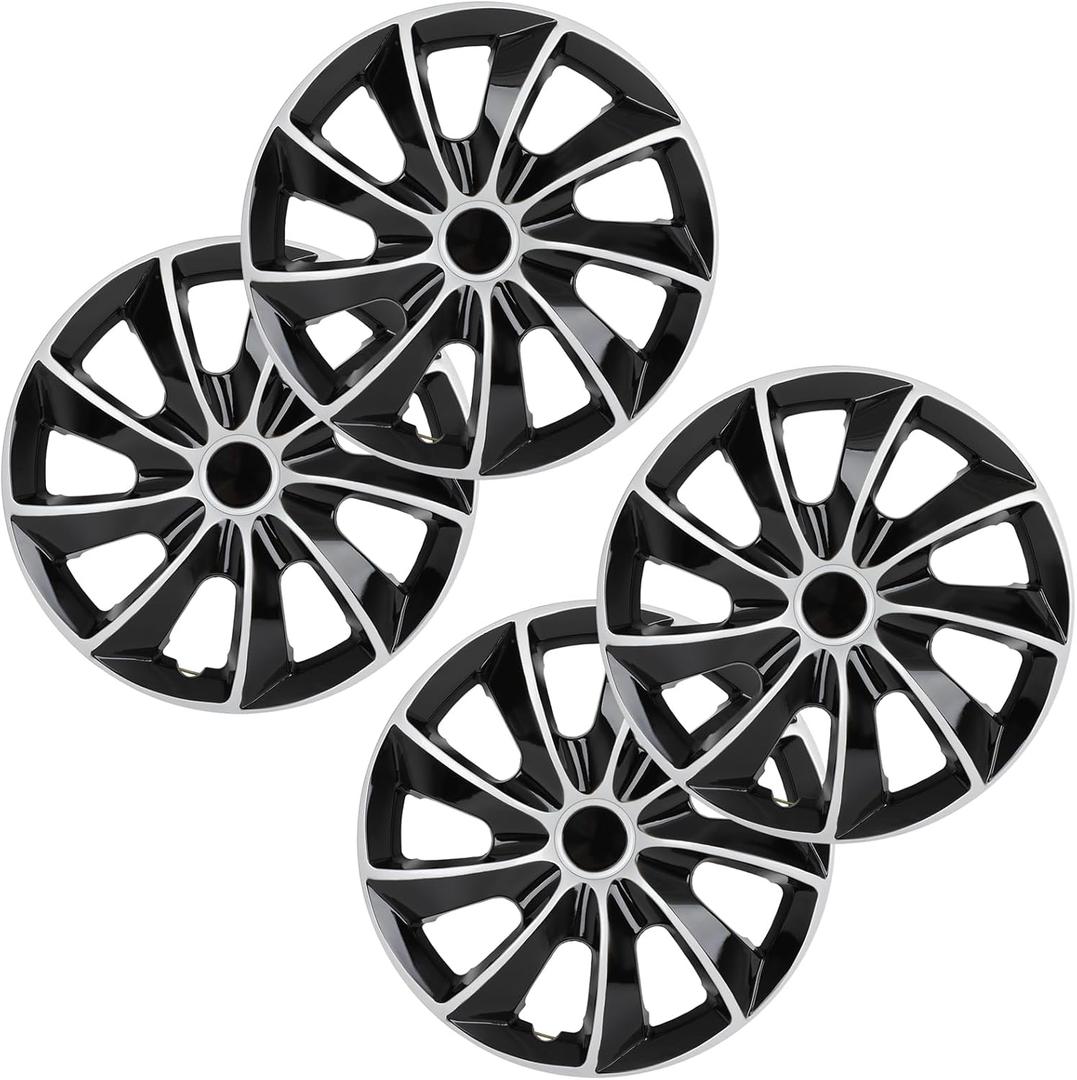 OCPTY Car Wheel Rim Skin Cover Hub Caps Hubcap Wheel Cover Black & Silver Replacements for OEM Steel Wheels, High Grade ABS with Retention Ring 4 Pack 16 inch