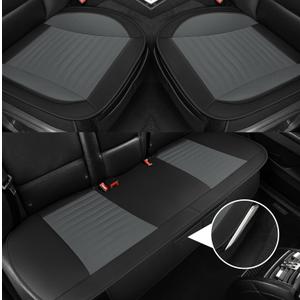 Microfiber Leather Car Seat Cover Full Set, Includes Front & Back Car Seat Protector, Premium Interior Covers with Storage Pockets, Padded Seat Covers for Cars Trucks SUV Auto (Black/Grey)