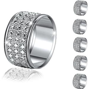 Rhinestone Napkin Rings Silver Set of 6,Crystal Napkin Holder Bling Diamond Serviette Buckles Tables Setting Decoration for Wedding Receptions, Christmas, Thanksgiving Holiday Party Dinner Parties