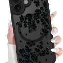 OOK Magnetic Case Fit for iPhone 17 6.3 Inch (Compatible with MagSafe) Soft TPU and Hard PC Phone Cover with Black Floral Flowers Anti-Scratch Shockproof Protection Case for Women