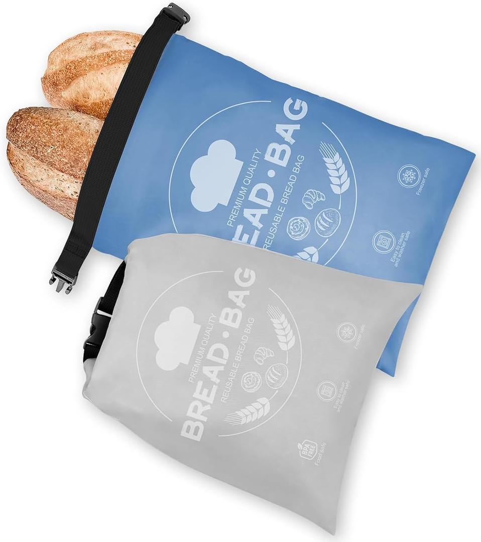 Bread Bags for Homemade, Beeswax Reusable Bread Bag for Sourdough 2-Pack, Large Reusable Waxed Food Storage Bag to Keep Sourdough Fresh, Freezer-Safe, Eco-Friendly (Blue&Grey)