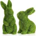 Ipetboom 2pcs Easter Bunny Ornaments Set - Green Garden Rabbit Decor for Spring Patio Lawn Home and Office Decoration Flocked Bunnies Craft Scene Layout Adornment