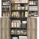HOMCOM 72" Farmhouse Kitchen Pantry Cabinet, Tall, 4 Barn Doors, Gray Wash | Freestanding Storage Cabinet, 4 Adjustable Shelves, 8 Door Shelves