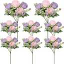 8 Pack Pink, Purple Peonies Artificial Flowers, Fake Silk Hydrangea Bouquet for Bridal Wedding Home Table Decor Reusable Dining Opening Ceremony Birthday Arrangement Faux Floral