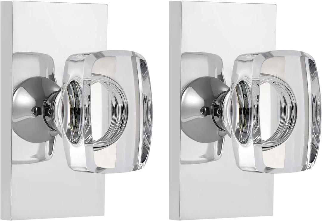 Crystal Glass Dummy Door Knob Interior, Polished Chrome Dummy Door Knob for Closet Hall Rectangular Single Side Non-Turning Inactive, 2 Pack Crystal Glass Dummy Door Knob Interior, Polished Chrome Dummy Door Knob for Closet Hall Rectangular Single Side Non-Turning Inactive, 2 Pack
