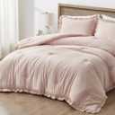 Chezmoi Collection Nora 3-Piece Ruffled Edge Trim Soft Washed Microfiber Comforter Set (King, Blush)