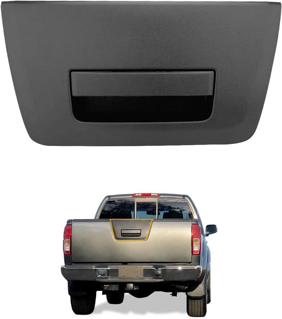 Tailgate Door Handle without Key Hole, Compatible with Nissan Frontier 2005-2013, Textured Black Rear Bed Handle, Replace# 90606-EB705, 90606EB705, Outside Rear Tail Gate Latch Assembly, w/ Seal Strip