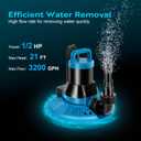 TONGCHANT Swimming Pool Cover Pump, Automatic On Off & 1/2HP | 3200GPH Sump Pump for Inground/Above Ground Pool Cover, Hot-Tub and Rooftop Drainage, 25FT Power Cord and 3/4" Hose Fitting, UL Listed