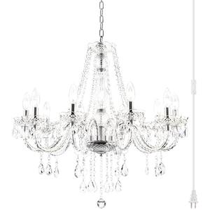 PAPAYA Plug in Crystal Chandeliers Clear Chandelier 25 * 27.5in 10-Light Modern Pendant Ceiling Lighting Fixture with Acrylic Crystals & Beads for Girls Room,Living Room,Kitchen Island,Entryway.