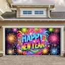 13x6ft Happy New Year Garage Door Banner Colorful Backdrop New Year Celebration Garage Door Cover Decoration for New Year's Eve Party Indoor Outdoor House Wall Background Decor