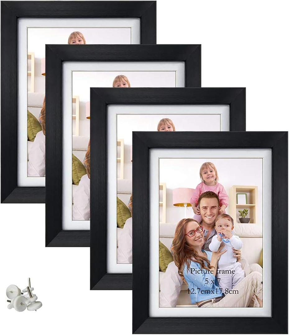 Giftgarden 5x7 Picture Frame Set of 4, 6x8 Matted to Display 5 by 7 Photo with Mat or 6 by 8 Without Mat for Wall or Tabletop, Black