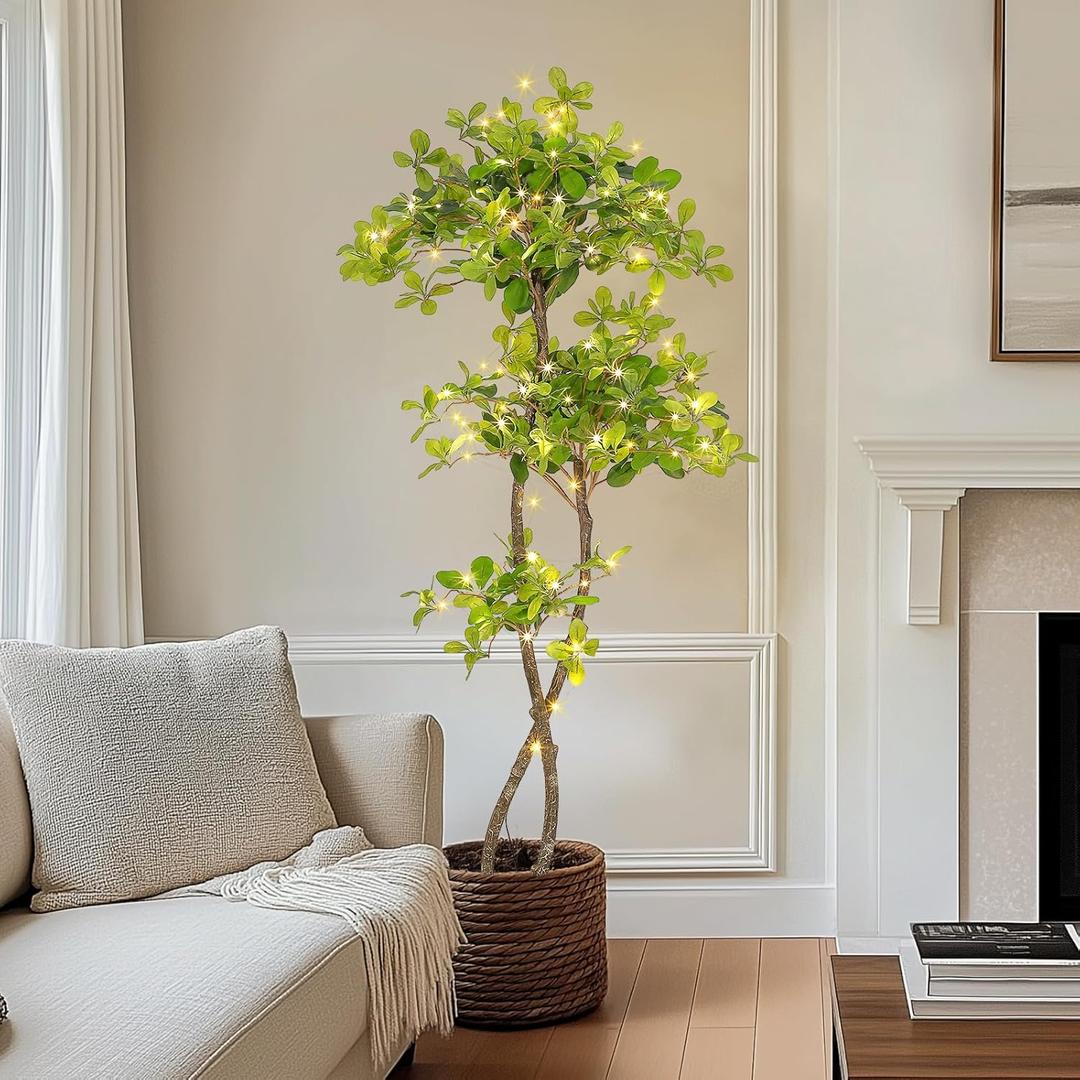 GarveeHome Artificial Plants Indoor, 5 ft Fake Black Olive Tree with Lights Tall Fake Plants in Plastic Nursery Pot Fake Tree Artificial Trees for Home Decor Office Living Room