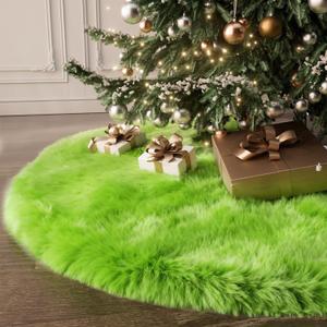 36 Inch Wool Fur Christmas Tree Skirt Thick Plush Green Tree Skirt Christmas Tree Decoration for Xmas Home Party Holiday Decor
