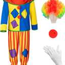 Yoroka 5Pcs Kids clown costume set Circus costume Boys and Girls Cosplay Costumes Quick Dress up for Clown (8-9Years)