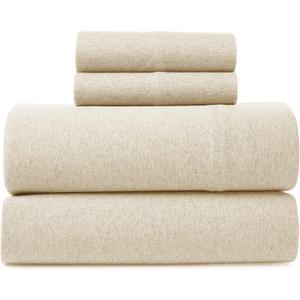 Road Trip America Jersey Sheets Queen Set - Cotton (4 Pieces) All Seasonal Deep Pockets Soft Cozy Knit Stretchy Bed Sheets - Hotel and Residential Quality (Oatmeal, Queen)