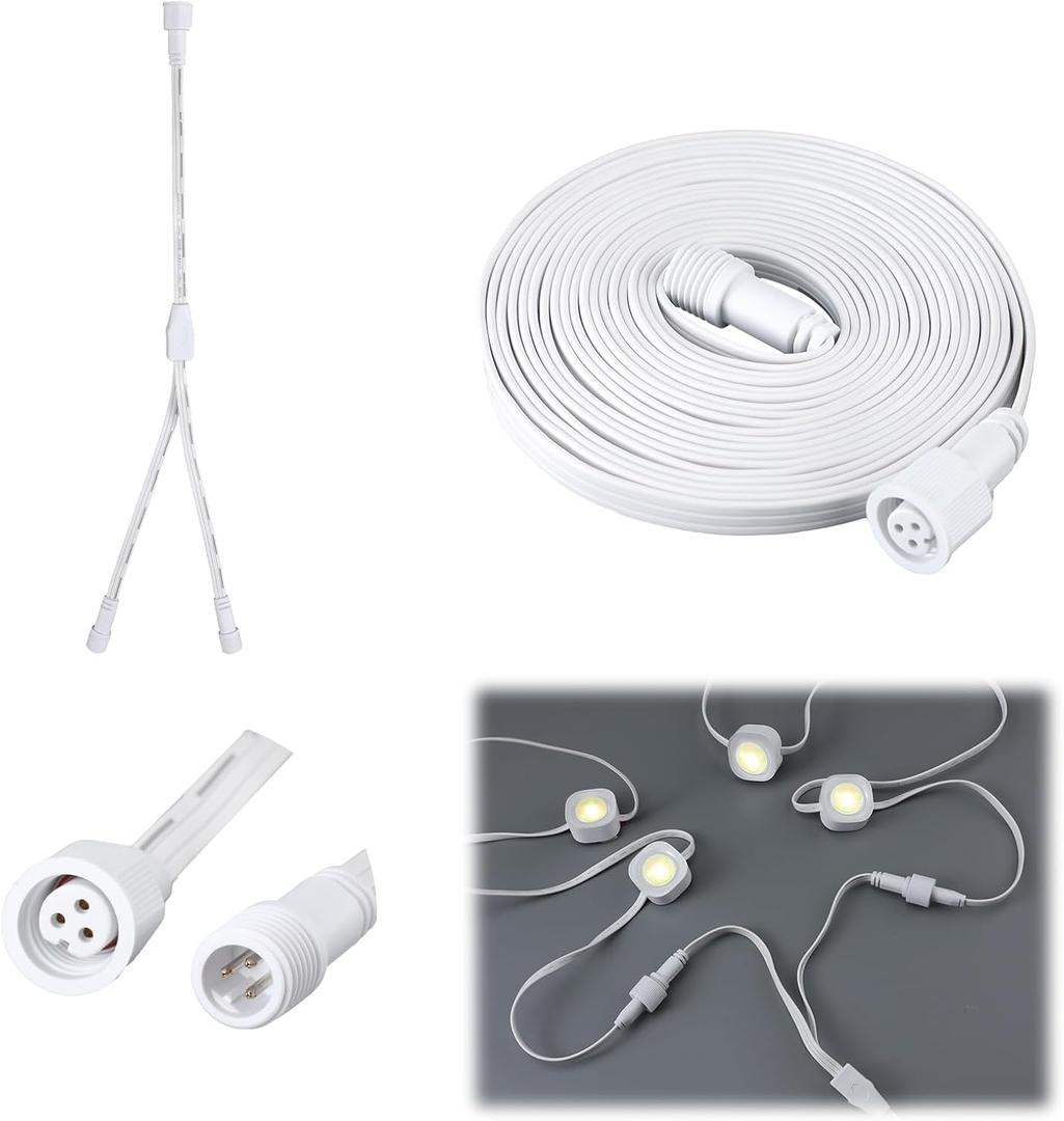 MorningRo Extension Cable Kit Compatible with Govee Permanent Outdoor Lights 3 Pins Y Splitter Cord Straight Extension Compatible with Govee H705 H706 H805 Weatherproof Patio Yard(13 ft, White, 2 Pcs)