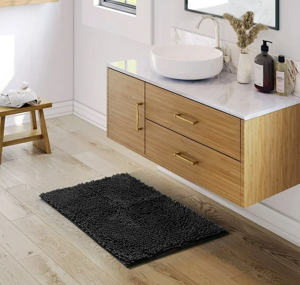 Bathroom Rugs, Machine Washable Bath Mats For bathroom Floor Rugs, Nonslip Backing Rubber Bath Rug, Black, Size 24 x 16.5