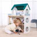 OOOK Wooden Dollhouse with Liftable Elevator - 2.6 Feet High Modern Doll House for Kids Toddlers - Including 21 Furniture Pieces, 4 Family Dolls, and 1 pet, One Size
