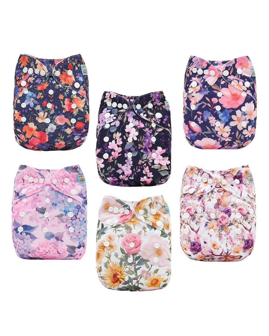 ALVABABY Baby Cloth Diapers 6 Pack with 12 Inserts Cloth Diaper Covers Adjustable Washable Reusable for Baby Girls and Boys 6DM115A (Flower World) ALVABABY Baby Cloth Diapers 6 Pack with 12 Inserts Cloth Diaper Covers Adjustable Washable Reusable for Baby Girls and Boys 6DM115A (Flower World)