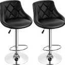 Adjustable BarStools Set of 2 Modern Counter Stools for Kitchen Dinning Chairs Swivel Chair with Back PU Leather, Black
