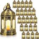 Hortsun 24 Pcs Vintage LED Lantern for Centerpiece Wedding Decorative Lantern with Flickery Candle Battery Powered Wedding Festival Hanging Tealight Ramadan Christmas Party Decoration(Gold)