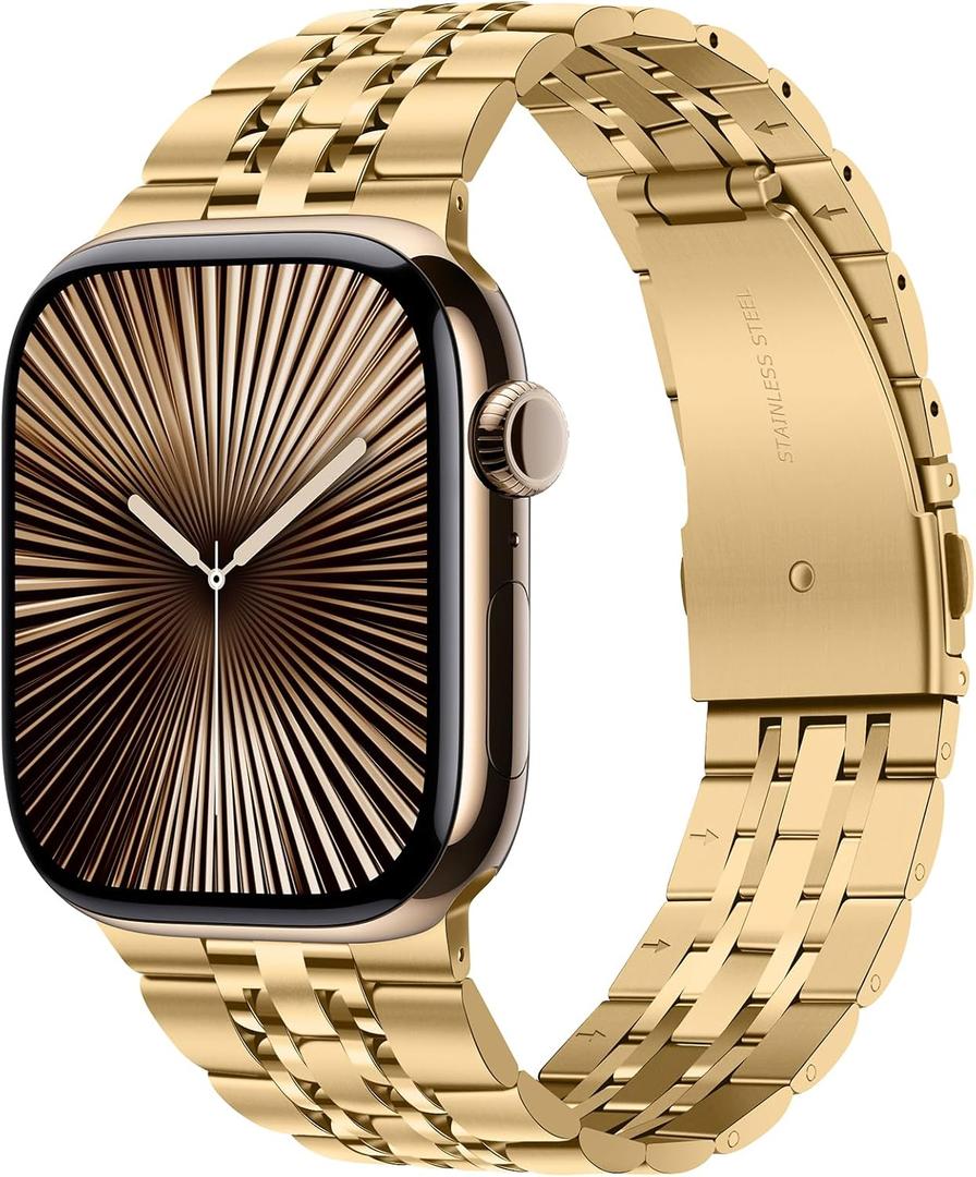 Tasikar Band Compatible with Apple Watch Band 49mm 46mm(Series 11/10) 45mm 44mm 42mm Men Women Strap Stainless Steel Metal Bracelet Compatible with iWatch SE Series 11 10 9 8 7 6 5 4 3, Gold