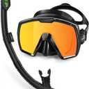 Freela Adult Dry Snorkel Set with Mirrored Lens Anti-Fog 180 Wide View Anti-Fog, Scuba Diving Mask with Nose Cover, Snorkeling Gear for Men Women