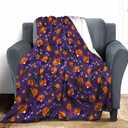 Funny Blanket Cat Pumpkin Throws for Kids Adults Pumpkin Cat Home Decor Gifts Flannel Blanket 40"x50" (Purple-hl1)