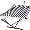 SUNCREAT Two Person Hammock with 12ft Stand Included, Max 475lbs Capacity, Heavy Duty Free Standing Hammock, Black Stripes