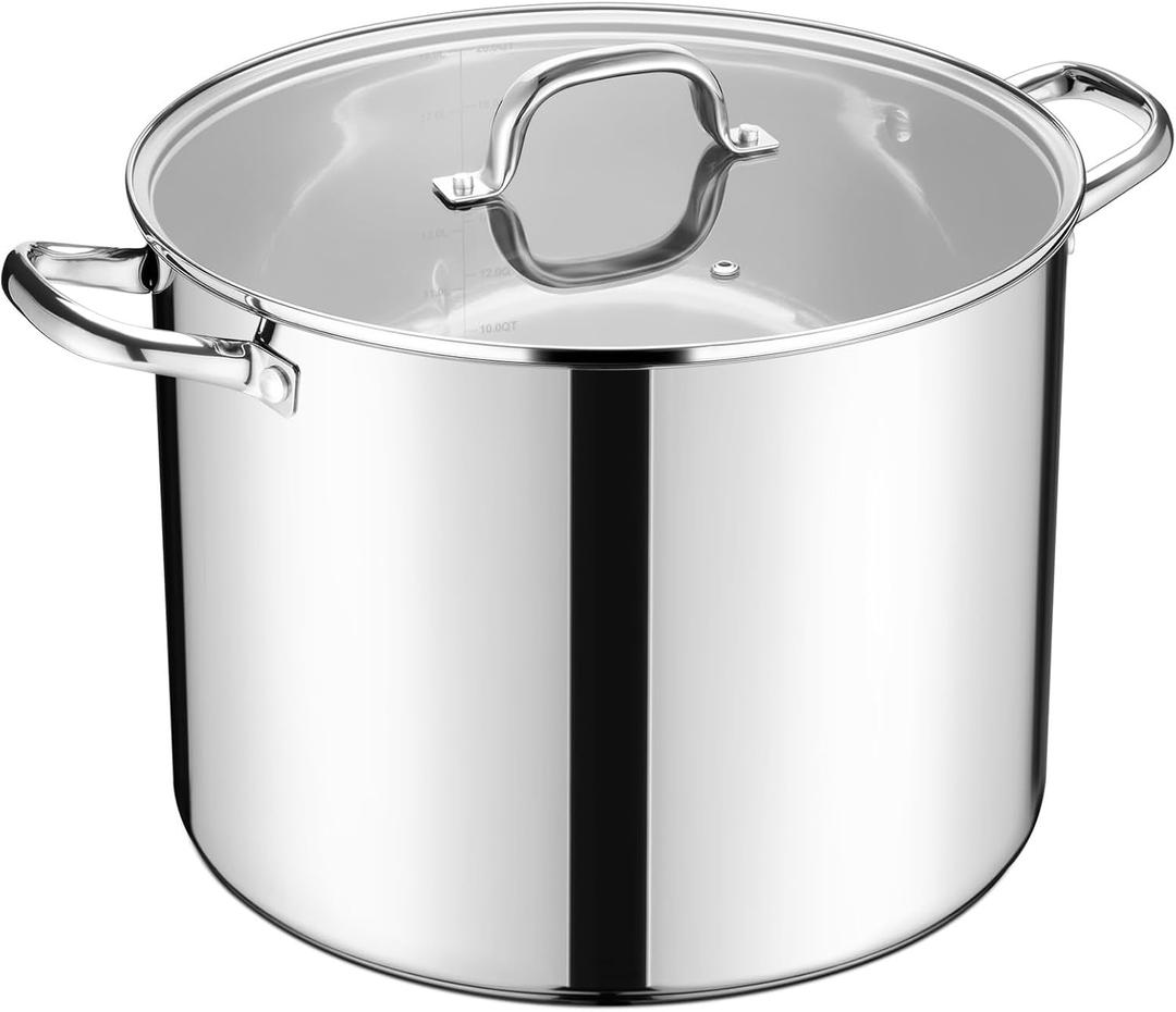 20 Qt Large Stock Pot, E-far Stainless Steel Stockpot with Lid for Boiling Cooking Soup Stew Canning, Heavy Duty Tri-Ply Bottom Works w/Induction, Commercial Grade & Dishwasher Safe, 20 Quarts