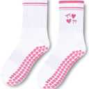 Etercycle Pilates Socks for Women, Cute Embroidery Pattern Yoga Grip Socks | Soft Cotton Crew Grippy Sock, Non Slip, for Barre Dance Workout Athletic Gifts
