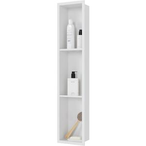 Qeke Stainless Steel Shower Niche 8" X 36", No Tile Needed Wall Niche Three-Tier, Recessed Shower Shelf for Bathroom Storage, Matte White