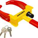 Trailer Lock Universal Adjustable Car Tire Lock Heavy Duty Anti Theft Wheel Locks for Cars RV Motorcycle SUV Golf Cart ATV with 3 Keys (Red-Yellow)
