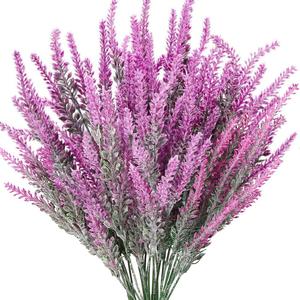 8 Bundles Artificial Flowers Fake Lavender Faux Plastic Plants Purple Flowers for Home Decor Wedding Kitchen Garden Patio Porch Office Table Indoor Outdoor Decorations (Fuchsia Lavender/8pcs)