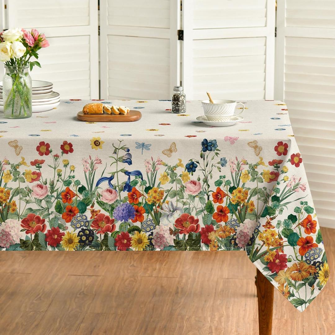 Horaldaily Spring Tablecloth 6084 Inch Rectangular, Floral Flowers Watercolor Washable Table Cover for Party Picnic Dinner Decor