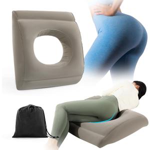 HOMBYS Inflatable BBL Pillow After Surgery for Sleeping,Brazilian Butt Lift Pillow Post Surgery Recovery with Manual Inflatable Bag,Portable BBL Chair with Hole,BBL Recovery Must Haves,Khaki,26x24 (Medium(26.4x24.8x5.9in))