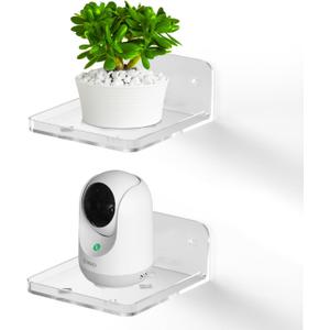 Acrylic Small Wall Mount Floating Camera Shelf 2 Pack Baby Monitor Holder, Echo Dot 5th Wall Mount Storage, Clear Mini Flexible Shelf for Bathroom, Bedroom, Kitchen