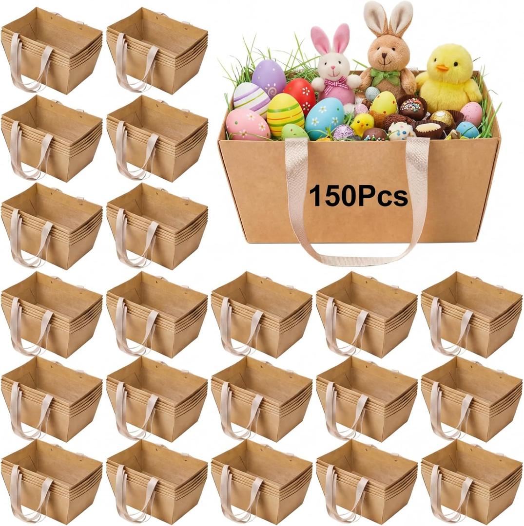 Pinkunn 150 Pcs Easter Basket for Gifts Empty DIY Bulk Party Gift Basket Kit with Handles Market Trays for Packages Wrapping Wedding Party Anniversary Display (16.14"L x 12.4"W x 12.2"H)