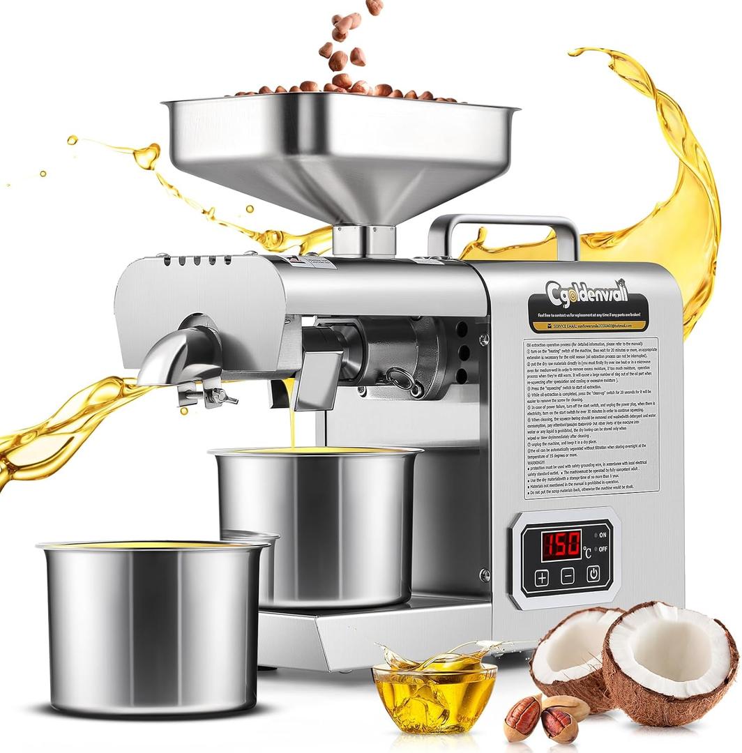 CGOLDENWALL Oil Press Machine,Automatic Oil Making,1000W Oil Extractor for Cold & Hot Pressing,Oil Maker with Intelligent Temperature Controller(32-572F),Seeds Nuts Oil Expeller,CE(110V, US Plug)