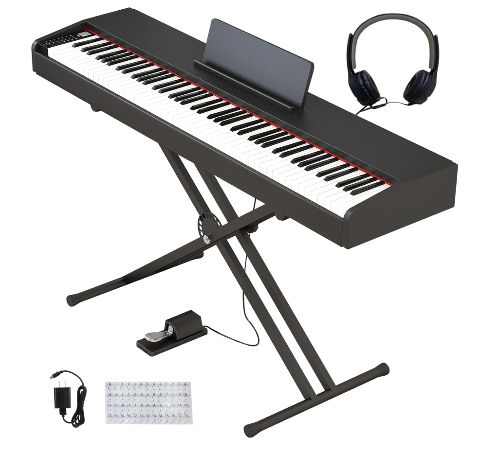 Digital Piano 88 key Semi-Weighted Keyboard For Beginner
With X Stand & Sustain Pedal, Full-Sizer Electric Piano For Bluetooth, Headphone Mode, USB-MIDI
