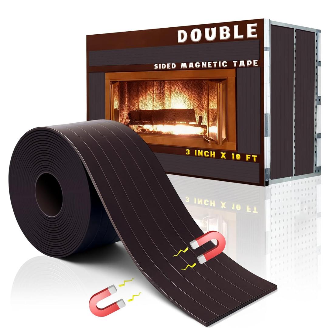 Colarr Double Sided Magnetic Fireplace Draft Stopper 3" x 10' Magnetic Roll Tape Strips 60 Mil Vent Covers Prevent Cold Air and Heat Loss for Screen Indoor Chimney DIY Crafts with Cutting Line