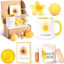 Get Well Soon Gift Basket for Women, Sending Sunshine Box Thinking of You Gifts for Women After Surgery Recovery Feel Better Birthday Gifts Christmas Set with Scented Candle Coffee Mug