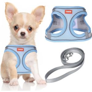 YIMEIS Dog Harness and Leash Set, No Pull Soft Mesh Pet Harness, Reflective Adjustable Puppy Vest for Small Medium Large Dogs, Cats (Greyblue, Small)