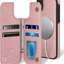 DJBEAR for iPhone X/XS 5.8" Phone case[Compatible with magsafe][RFID Blocking Leather][Magnetic 2-in-1 Detachable][Back Flip Folio Wallet Cases] Shockproof Men Women Cover for Apple X/XS Rose Gold